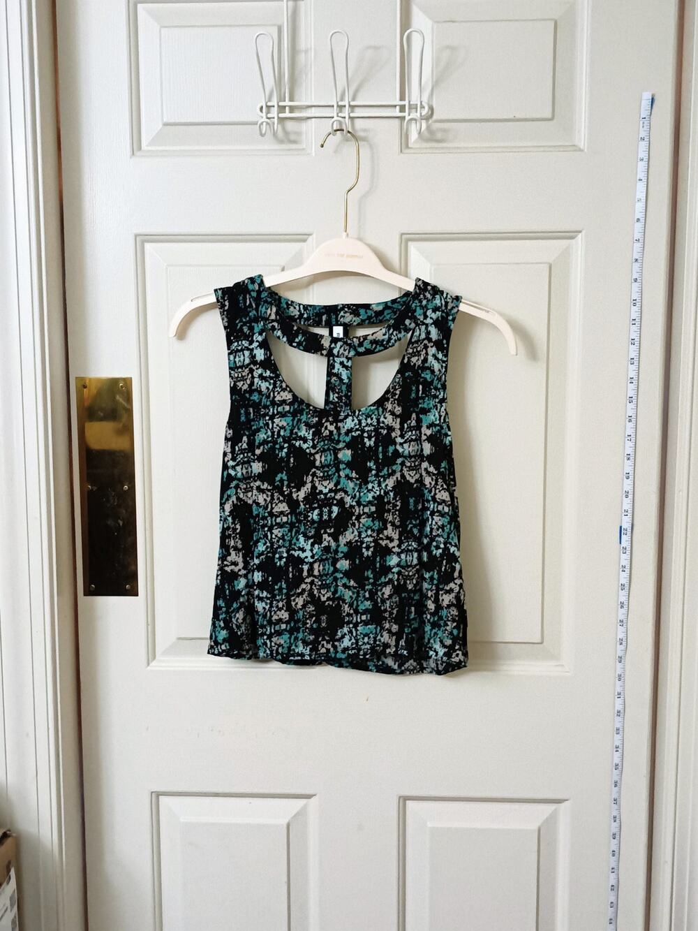 RVCA - Black & Blue Abstract Print Keyhole Back Sleeveless Tank Crop Top - Sz S